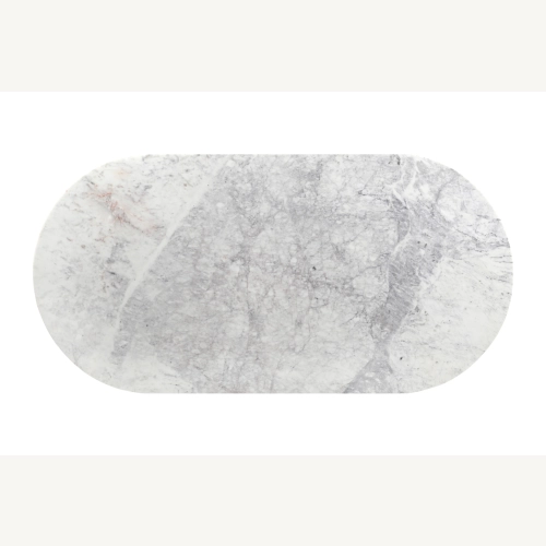 Marmoholz Verona – Stół do jadalni Owalny | Biały Marmur & Czarny Mango | 200 x 100 cm